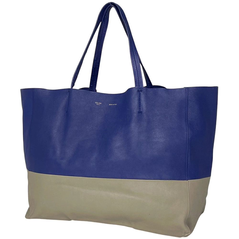 Celine tote bag horizontal cabas bicolor leather blue gray